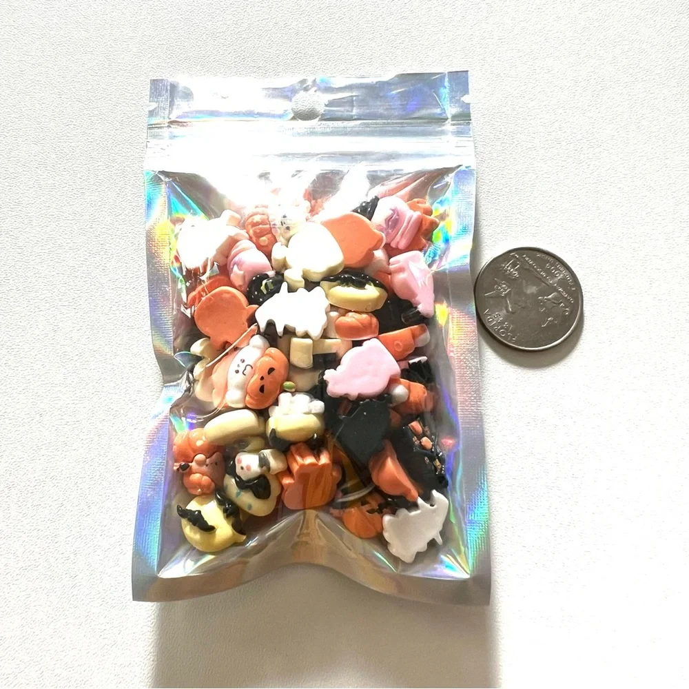 50 Pc Mini Halloween Charms | Kawaii Pumpkin Ghost Bat Craft Mix